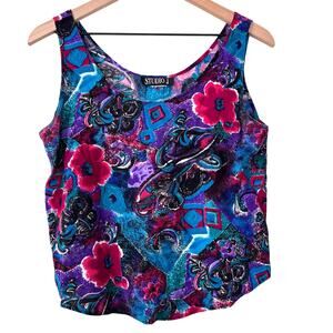 Vintage Cropped Tank Top Size S/M Retro Summer‎ Floral Abstract Scoop Neck